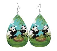 Orecchini pendenti da donna, alla moda, con due graziosi panda in pelle stampata, accessorio leggero, Misura unica, Pelle