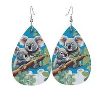 Orecchini pendenti da donna, alla moda, con due simpatici koala, in pelle con stampa a goccia, accessorio leggero, Misura unica, Pelle