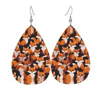 Orecchini pendenti da donna - Alla moda con stampa di piccole volpi dei cartoni animati, gioielli in pelle a goccia, accessorio leggero, Misura unica, Pelle