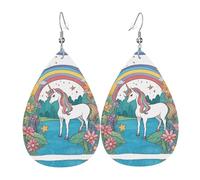 Orecchini pendenti da donna, alla moda, con unicorni in riva al fiume, gioielli in pelle a goccia, accessorio leggero, Misura unica, Pelle