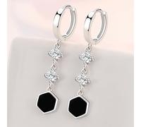 Orecchini pendenti da donna, alla moda, con zirconi, placcati in argento, due zirconi e un esagono, 42 x 9 mm, per gioielli da sposa