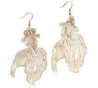 Orecchini pendenti da donna, alla moda, eleganti, leggeri, a forma di pesce tropicale, realizzati a mano, con pendente a forma di pesce rosso, idea regalo (oro), in metallo, Conchiglia Metallo