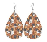 Orecchini pendenti da donna, alla moda, in pelle con stampa di gatti arancioni, gioielli a goccia, accessorio leggero, Misura unica, Pelle