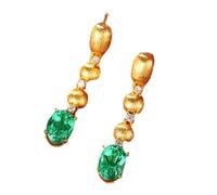 Orecchini pendenti da donna, alla moda, realizzati in laboratorio, con smeraldo 2 carati, in oro giallo 9/14/18 carati, con moissanite, Oro giallo 9 carati (375), Moissanite Smeraldo prodotto in
