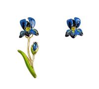 Orecchini pendenti da donna, asimmetrici, a forma di iris blu, smaltati in oro, con motivo floreale, gioielli vintage per la primavera