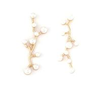Orecchini pendenti da donna, color oro, con ramo di albero, con perle, asimmetrici, minimalisti