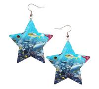 Orecchini pendenti da donna colorati in 3D con paesaggio naturale di mare sott'acqua di pesci tropicali, orecchini pendenti celesti, gioielli a forma di stella per un versatile, One Size, Pelle