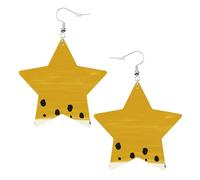 Orecchini pendenti da donna, colore giallo senape e nero, con stella scintillante, gioielli alla moda per una serata fuori, One Size, Pelle
