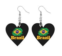 Orecchini pendenti da donna con bandiera del Brasile, alla moda, in legno, con stampa, Star, Legno, Nessuna pietra preziosa