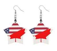 Orecchini pendenti da donna con bandiera del Canada e degli Stati Uniti, alla moda, in legno, stampati, pendenti, gioielli, Circular, Legno, Nessuna pietra preziosa