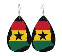 Orecchini pendenti da donna con bandiera del Ghana, in pelle, leggeri, alla moda, a goccia, Misura unica, Pelle PVC, Nessuna pietra preziosa