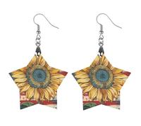 Orecchini pendenti da donna con bandiera del girasole degli Stati Uniti, alla moda, stampati, in legno, pendenti, gioielli, Love, Legno, Nessuna pietra preziosa