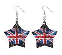 Orecchini pendenti da donna con bandiera del Regno Unito e fuochi d'artificio alla moda stampati in legno, Love, Legno, Nessuna pietra preziosa