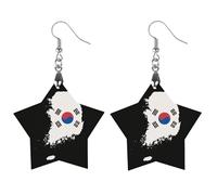 Orecchini pendenti da donna con bandiera della Corea del Sud, alla moda, in legno, stampati, pendenti, gioielli, Love, Legno, Nessuna pietra preziosa