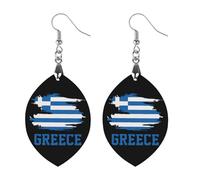 Orecchini pendenti da donna con bandiera della Grecia, alla moda, in legno, con stampa, Apricot shaped, Legno, Nessuna pietra preziosa