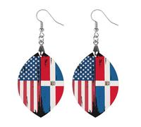 Orecchini pendenti da donna con bandiera della Repubblica Dominicana degli Stati Uniti, alla moda, in legno, stampati, pendenti, gioielli, Apricot shaped, Legno, Nessuna pietra preziosa