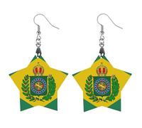 Orecchini pendenti da donna con bandiera dell'Impero del Brasile, alla moda, in legno, stampati, gioielli pendenti, Apricot shaped, Legno, Nessuna pietra preziosa