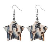 Orecchini pendenti da donna con due mucche, alla moda, in legno, con stampa, Apricot shaped, Legno, Nessuna pietra preziosa