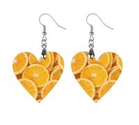 Orecchini pendenti da donna con fette arancioni, alla moda, in legno, con stampa, Star, Legno, Nessuna pietra preziosa