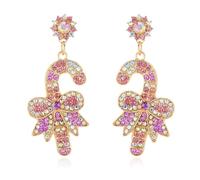 Orecchini pendenti da donna con fiocco di Natale, orecchini rosa con strass di Natale, orecchini a goccia per feste di Natale, zinco, senza gemme, zinco, senza pietre preziose, senza pietre preziose