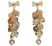 Orecchini pendenti da donna, con fiocco in oro e nappe di cristallo scintillanti, delicati orecchini a goccia con perline rosa, gioielli carini e femminili per damigella d'onore, appuntamenti notturni