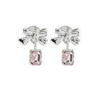 Orecchini pendenti da donna, con fiocco testurizzato, delicati orecchini pendenti in argento con cristallo rosa rettangolare per feste quotidiane e matrimoni