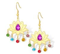 Orecchini pendenti da donna con fiore di loto Brithstone Orecchini pendenti Buddha buddista simbolo Unalome Amuleto Yoga guarigione spirituale gioielli meditazione regalo di compleanno (Oro)