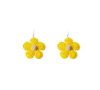 Orecchini pendenti da donna con fiore di rafia, realizzati a mano, colore giallo brillante, leggeri, in tessuto bohémien, gioielli per l'estate e la spiaggia