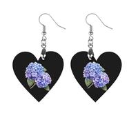Orecchini pendenti da donna con fiori di ortensia blu viola e alla moda stampati in legno, Circular, Legno, Nessuna pietra preziosa