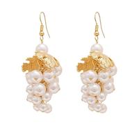 Orecchini pendenti da donna con foglia d'oro e perle finte bianche, eleganti orecchini pendenti per feste, compleanni