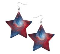 Orecchini pendenti da donna con galassia rossa e blu, con stella scintillante, gioielli alla moda per una serata fuori, One Size, Pelle