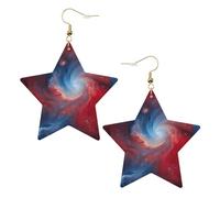 Orecchini pendenti da donna con galassia rossa e blu, con stella scintillante, gioielli alla moda per una serata fuori, One Size, Pelle