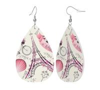 Orecchini pendenti da donna con la Torre di Parigi e una bicicletta stampata, in pelle, a goccia, accessori per abiti