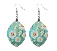 Orecchini pendenti da donna con margherita bianca e turchese, alla moda, in legno, stampati, gioielli pendenti, Star, Legno, Nessuna pietra preziosa