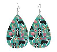 Orecchini pendenti da donna con motivo floreale Border Collie, a forma di stella, eleganti gioielli pendenti per celebrazioni, One Size, Pelle