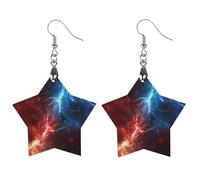 Orecchini pendenti da donna con motivo tuono rosso e blu, alla moda, in legno stampato, Star, Legno, Nessuna pietra preziosa