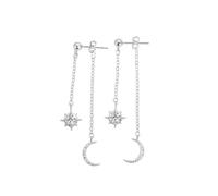 Orecchini pendenti da donna con nappe a forma di luna e stella, orecchini pendenti con zirconia cubica, eleganti orecchini lunghi da indossare tutti i giorni, oro/argento, one size, Metallo, Zircone