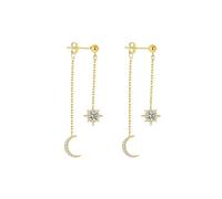 Orecchini pendenti da donna con nappe a forma di luna e stella, orecchini pendenti con zirconia cubica, eleganti orecchini lunghi da indossare tutti i giorni, oro/argento, one size, Metallo, Zircone