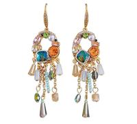 Orecchini pendenti da donna, con nappe in oro bohémien, con cristalli colorati e perle scintillanti, leggeri, perfetti per matrimoni, brunch e uso quotidiano