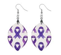 Orecchini pendenti da donna con nastro viola Alzheimer, alla moda, in legno, stampati, gioielli pendenti, Circular, Legno, Nessuna pietra preziosa