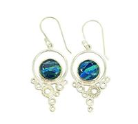 Orecchini pendenti da donna con opale di fuoco rotondi cabochon multicolore con tre pietre preziose incastonate in argento Sterling fatti a mano in stile bohémien, leggeri e alla moda, regalo per