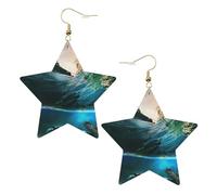 Orecchini pendenti da donna, con palme e tartarughe marine che si tuffano sott'acqua, orecchini pendenti a stella scintillante, gioielli alla moda per la notte fuori, One Size, Pelle