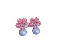 Orecchini pendenti da donna con perle e cristalli rosa, scintillanti orecchini a perno con zirconia cubica, color oro, eleganti orecchini per uso quotidiano, matrimoni, feste e regali speciali