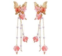 Orecchini pendenti da donna, con petali di farfalla in oro rosa, delicati orecchini pendenti con perle, leggeri, ideali per festa della mamma, brunch e matrimoni, regalo per lei