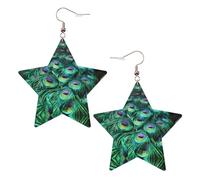 Orecchini pendenti da donna con piuma di pavone verde, orecchini pendenti celesti, gioielli a forma di stella per un versatile, One Size, Pelle