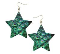 Orecchini pendenti da donna con piuma di pavone verde, orecchini pendenti celesti, gioielli a forma di stella per un versatile, One Size, Pelle