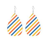 Orecchini pendenti da donna con righe bianche, blu e arancioni, linee bianche e verdi, leggeri, color caramella, stampati su entrambi i lati