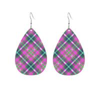 Orecchini pendenti da donna con stampa bifacciale leggera color caramella, a righe, disegnate a mano, a quadri, blu, viola e magenta, color verde