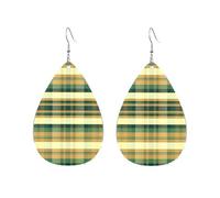 Orecchini pendenti da donna con stampa bifacciale leggera color caramella, a righe gialle verdi arancioni, a quadri rossi neri, a quadri gialli e bianchi