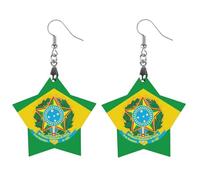 Orecchini pendenti da donna con stemma del Brasile, alla moda, in legno, con stampa, Star, Legno, Nessuna pietra preziosa